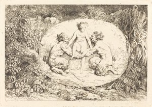 Nimf Ondersteund door Twee Satyrs (Nymphe s