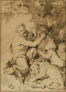 Sater die Druiven Perst naast een Tijger door Jean Honore Fragonard