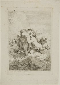 Twee vrouwelijke figuren op een wolk