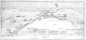 Uitzicht op de slag bij de plantage van Chalmette, 8 januari 1815 door Jean Hyacinthe Laclotte