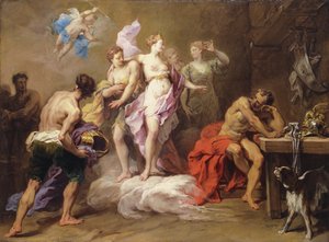Venus bestelt wapens bij Vulcan voor Aeneas door Jean II Restout