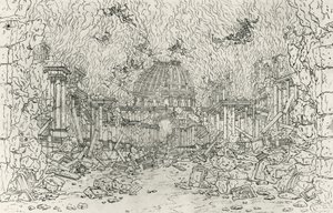 Vernietiging van het gebouw, schets door Jean Berain, voor Armide, door Jean-Baptiste Lully, Frankrijk