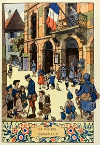 Het driekleurige paradijs; Het stadhuis van Massevaux 1918 door Jean Jacques (1873 1951) Waltz
