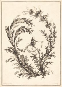 Ornament met een aap door Jean Jacques Avril I after Jean Baptiste Pillement