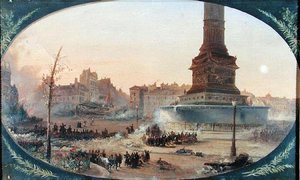Uitzicht op de Place de la Bastille en de Barricade bij Faubourg Saint-Antoine, 25 juni 1848