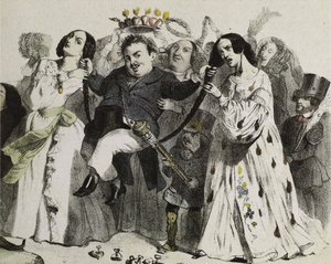 Honoré de Balzac, de meest productieve van onze auteurs, ondersteund en gekroond door vrouwen, 1839 door Jean Jacques Grandville