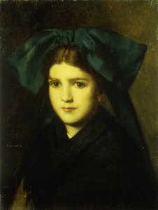 Portret van een jong meisje met een strik in haar haar