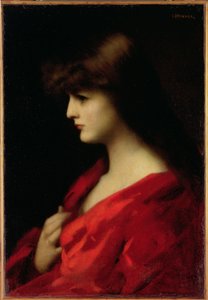 Studie van een vrouw in rood, begin jaren 1890