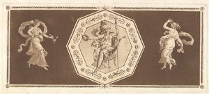 Minerve zittend in een decoratieve achthoek, met een figuur links en rechts de Nacht..., 1784