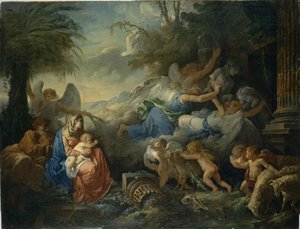 De val van de afgoden en de rust op de vlucht naar Egypte, ca. 1775 door Jean Jacques Lagrenee