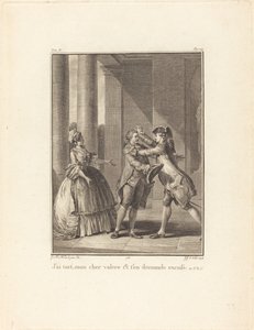 Ik heb ongelijk, mijn beste Valère, en vraag je om vergeving door Jean Jacques Le Veau after Jean Michel Moreau