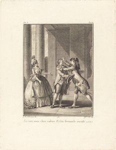 Ik heb ongelijk, mijn beste Valère, en vraag je om vergeving door Jean Jacques Le Veau after Jean Michel Moreau