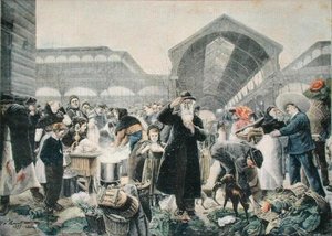 Soepkraam op de Les Halles-markt in de ochtend, illustratie uit Le Petit Journal, 2 maart 1897, gegraveerd door Fortune-Louis Meaulle (1844-1901) door Jean Jacques after Rousseau
