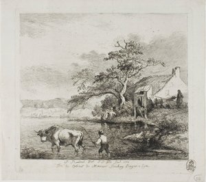 Een herder en stier steken een rivier over door Jean Jacques de Boissieu