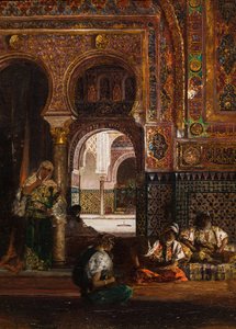 Haremscène, vijf vrouwen, circa 1880 (Olieverf op doek) door Jean Joseph Benjamin Constant