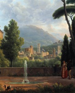Landschap bij de fontein (detail) door Jean Joseph Bidault