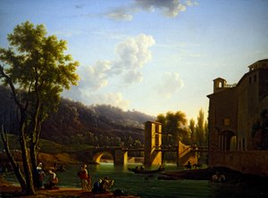 Uitzicht op een brug bij Sora door Jean Joseph Bidault
