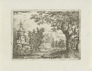 Landschap met ronde toren