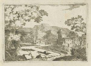 Rivierlandschap met huizen en torens