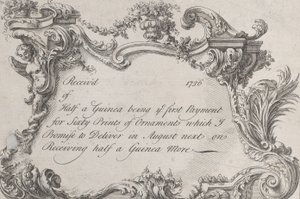 Handelskaart voor Frazer, legerdrukker, stationer en boekbinder, 1736