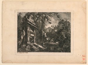 Architectonische Fantasie met Graf en Ruïnes, Plaat uit "Rovine Inventione de Giovan. Loren, Legeay Architet. Intagliate da lui stesso in Luce 1768" door Jean Laurent Legeay
