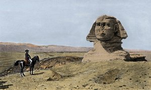 Napoleon en de Sfinx - Campagne (Expeditie) van Egypte (1798-1801): Napoleon I Bonaparte (1769-1821) voor de Sfinx van Gizeh in Egypte