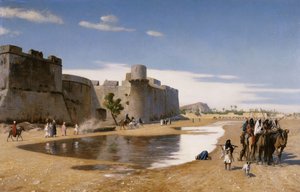 Een Arabische Karavaan buiten een Versterkte Stad, ca. 1895 door Jean Leon Gerome
