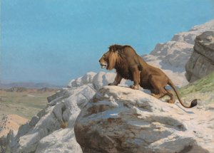 Leeuw op wacht door Jean Leon Gerome