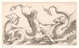 Triton in gevecht met een zeemonster door Jean Lepautre (attributed to)