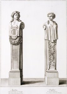 Bustes van Apollo en Daphne door Louis Lerambert in Versailles, 1674 door Jean Lepautre