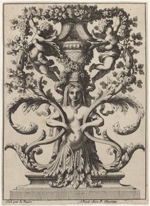 Ornament met een vrouw die in gebladerte verandert door Jean Lepautre