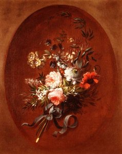 Boeket van rozen, klaprozen en andere bloemen