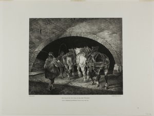 Ingang tot de Adelphi Wharf, plaat 11 uit Various Subjects Drawn from Life and on Stone (De Engelse Suite) door Jean Louis André Théodore Géricault