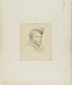 Portret van een jonge man met een militaire pet door Jean Louis André Théodore Géricault