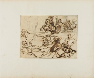 Blad met schetsen: Lansiers, Spartelende naakten, Andere onderwerpen