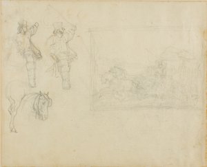 Schetsen van postiljons en een postkoets door Jean Louis André Théodore Géricault