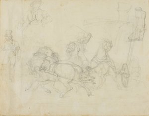 De postkoets getrokken door vijf paarden en andere schetsen door Jean Louis André Théodore Géricault
