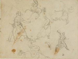 Studies van smeden en paarden door Jean Louis André Théodore Géricault