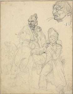 Studie van een figuurgroep, met detail van het hoofd van de grenadier door Jean Louis André Théodore Géricault