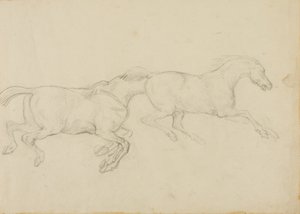Twee paarden galopperen naar rechts door Jean Louis André Théodore Géricault