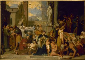 Schets voor de St. Elisabeth kerk: De Zeven Werken van Barmhartigheid, voor 1848
