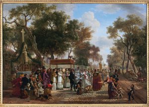 De Corpus Christi processie in een dorp door Jean Louis Demarne