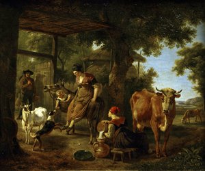 Op de boerderij. Een scène uit het landelijke leven door Jean Louis Demarne