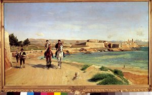 Antibes, de paardrijtocht. De kunstenaar en zijn zoon Charles (1848-1917), schilder door Jean Louis Ernest Meissonier