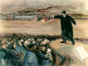 Een agitator voor de arbeiders. Een leider van de arbeidersbeweging die in een toespraak de rechten van arbeiders opeist. Jean-Louis Forain (1852-1931) 20e eeuw. Privécollectie