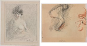 Courtisane (recto) Figuren schetsen (verso)