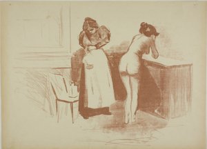 De Massage met Grove Haren Handschoen, Was en Lijnplaat door Jean Louis Forain