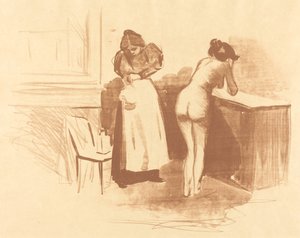 De massage met grove haarhandschoen door Jean Louis Forain
