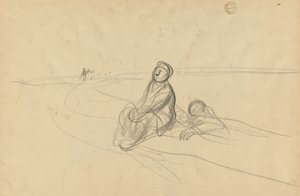 Twee figuren op een weg (verso)