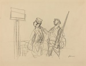 Twee soldaten kijken naar een plakkaat, waarschijnlijk 1918 door Jean Louis Forain